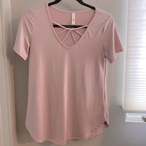 Silky pink v-neck top